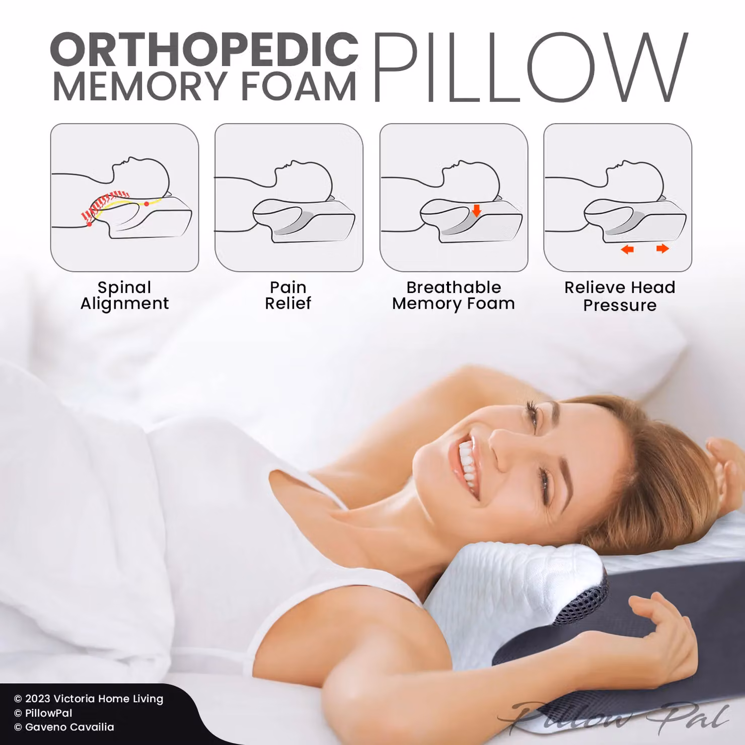 GAVENO CAVAILIA Orthopaedic Memory Foam and Latex Pillow in White with Removable Breathable Cover – 2