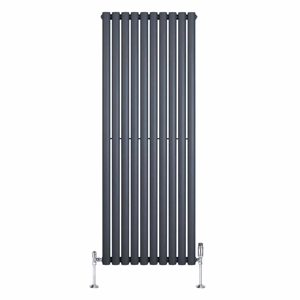 Monstershop Oval Single Column Steel Radiator with Integrated Valves and Thermostat Head, Anthracite Grey, H: 160 cm, W: 60 cm, D: 6 cm – 2