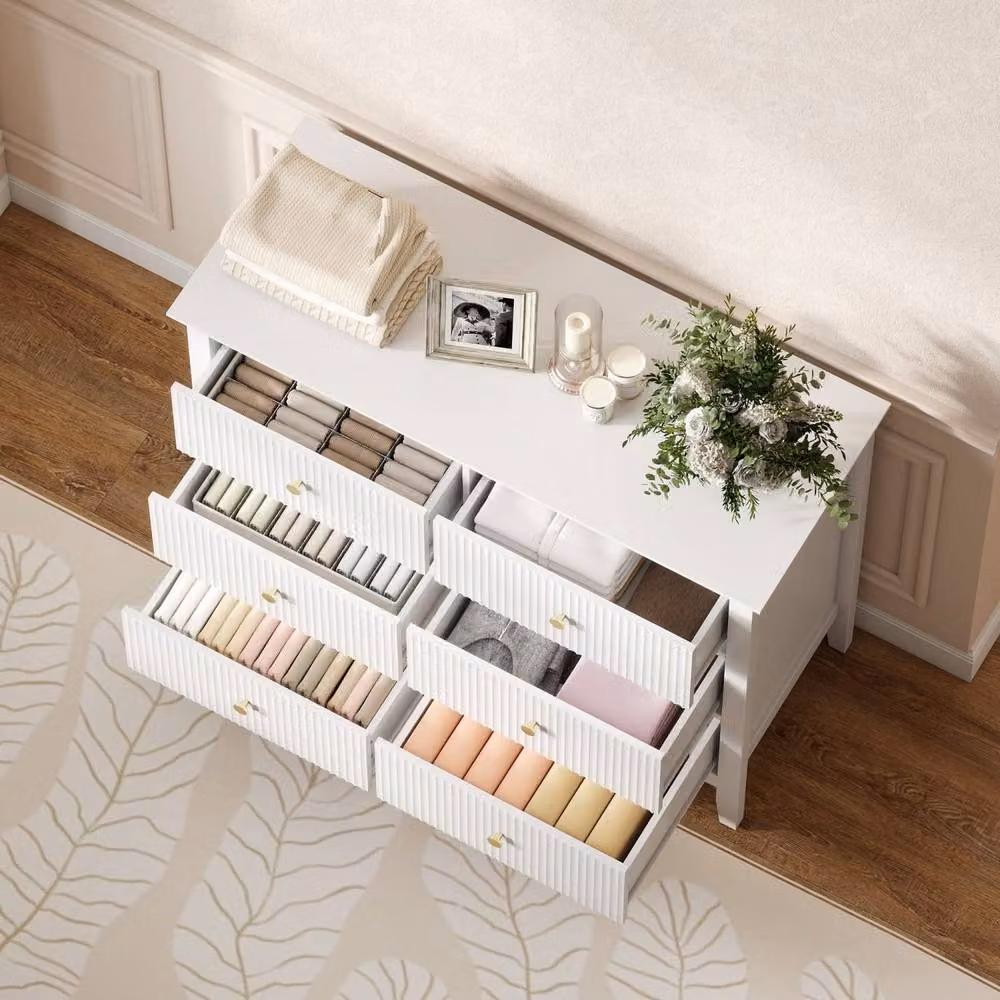 Wyld Haus Lezi 6 Drawer White Fluted Storage Dresser W/D/H: 100 x 40 x 78 cm – 4