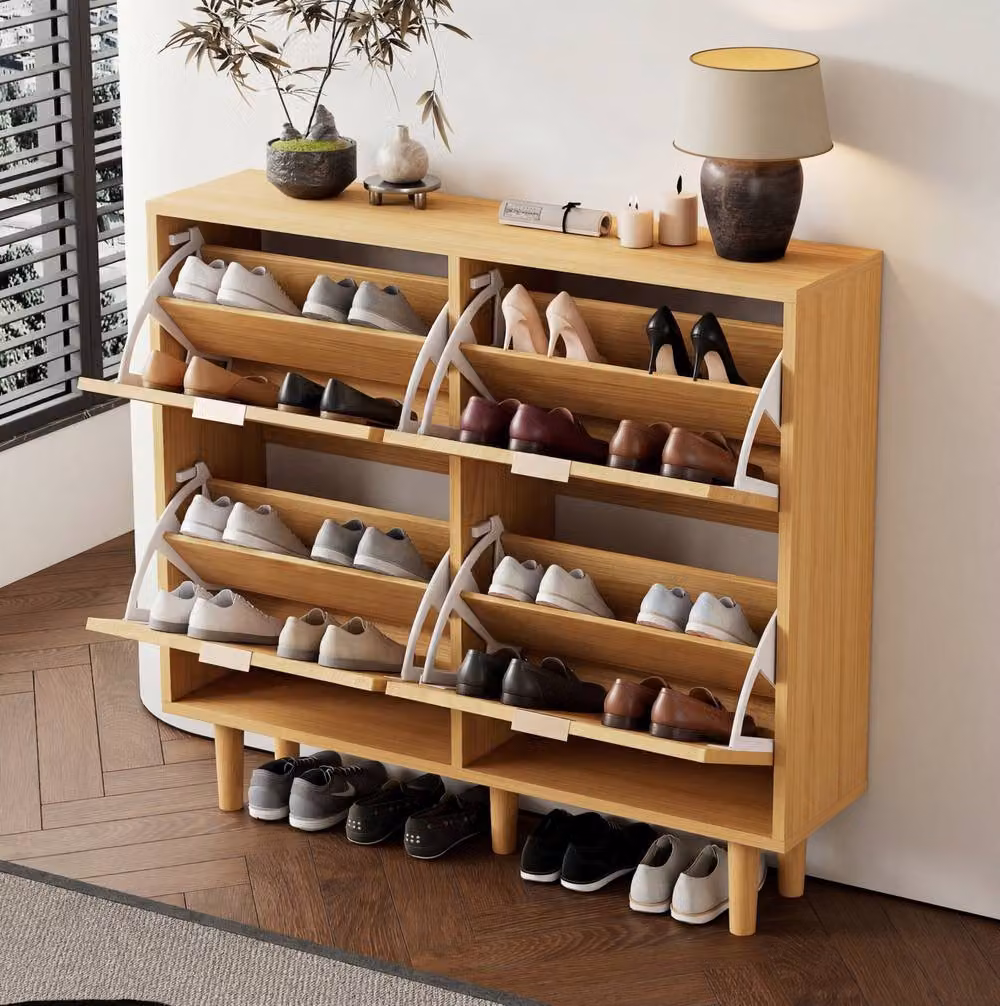 STILVORA Oak Shoe Cabinet with Rattan Doors and Adjustable Internal Shelves in Brown – 3