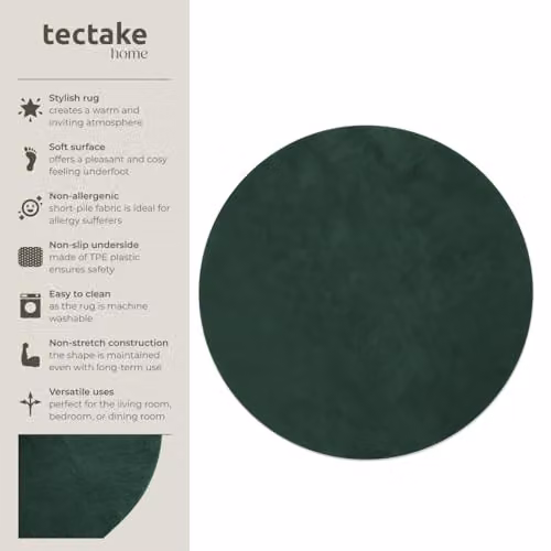 tectake Zonelle Round Fluffy Rug in Green, Washable and Allergy-Friendly Polyester Carpet, Diameter: 120 cm – 2