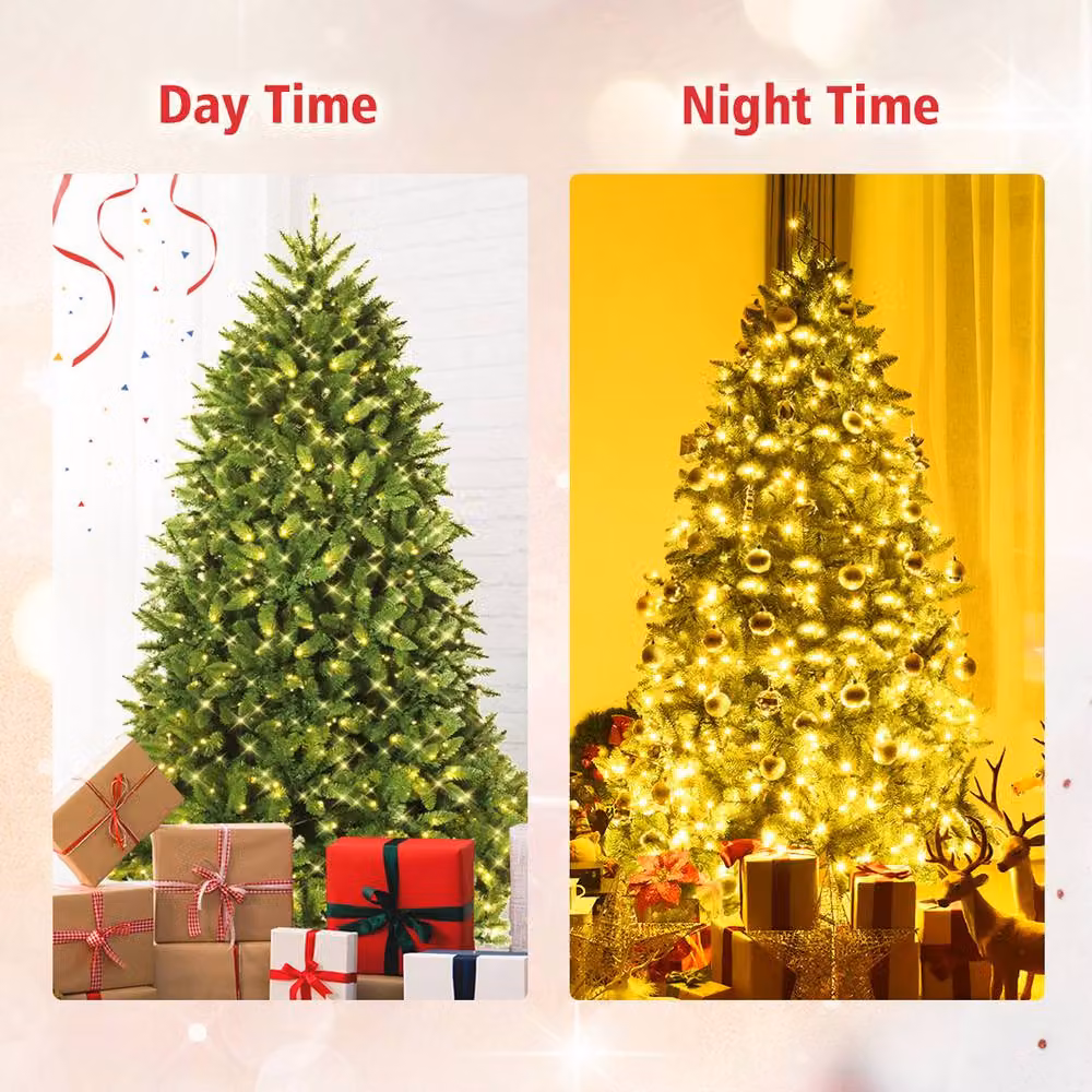 Gymax 180 cm Pre-Lit Green Spruce Christmas Tree with LED Lights – 2