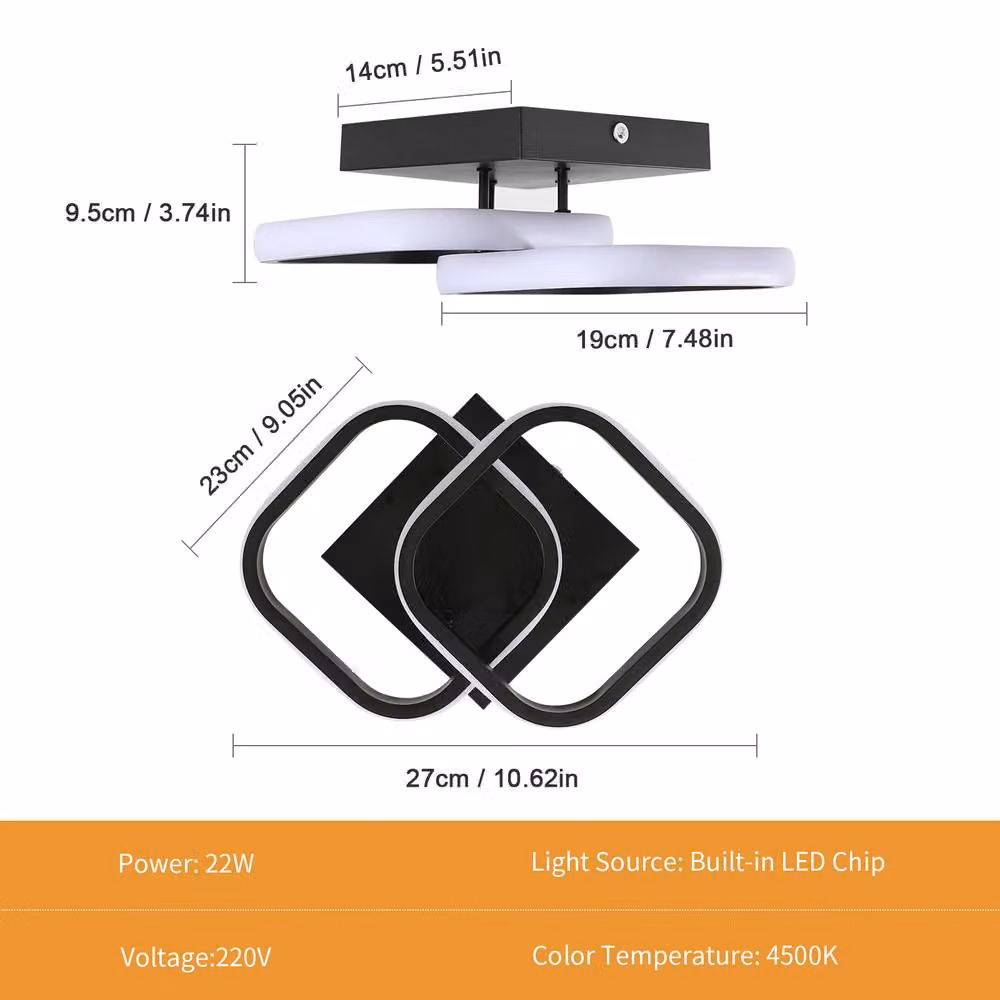 Pheashine 2-Pack Square LED Ceiling Lights, 22W, 4500K Neutral White, Black, W/D/H: 23 x 23 x 23 cm – 3