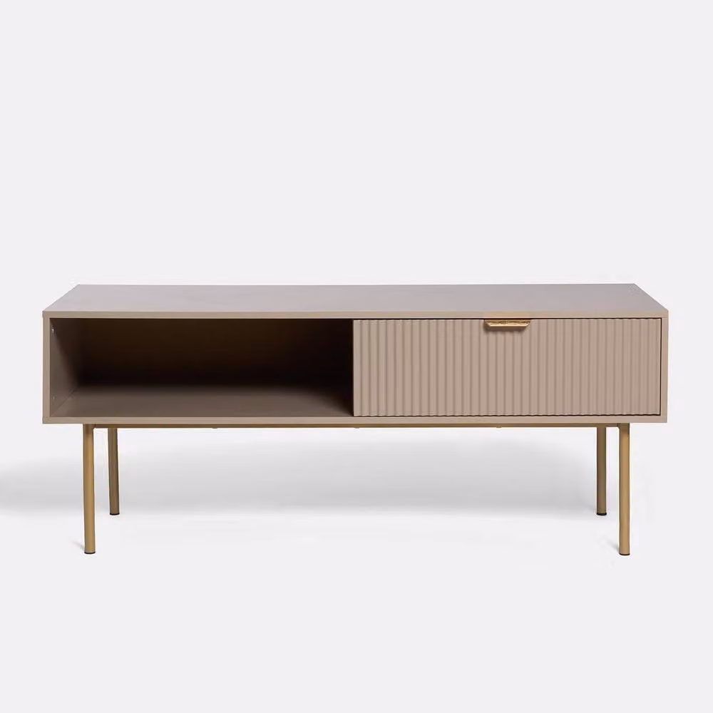 OHS Ribbed Coffee Table with Drawer and Shelf in Sand/Beige Engineered Wood – 3