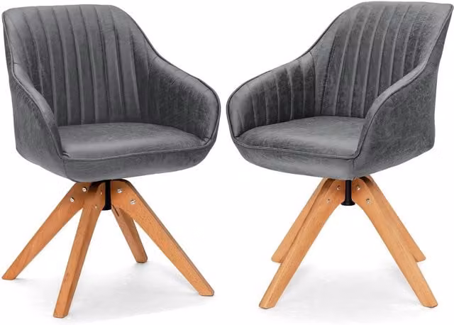 Costway Set of 2 Grey Ergonomic Swivel Accent Armchairs with Armrests