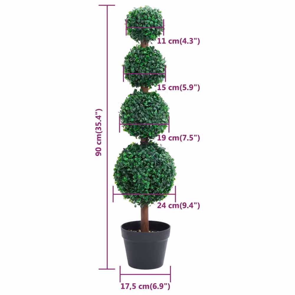 Berkfield Home Artificial Ball Shaped Boxwood Plant in Green with Pot, Height: 90 cm – 4
