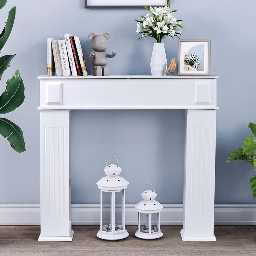 FORGEVIO Classic Wooden Fireplace Mantel Storage Unit with Shelves and Doors in White – 2