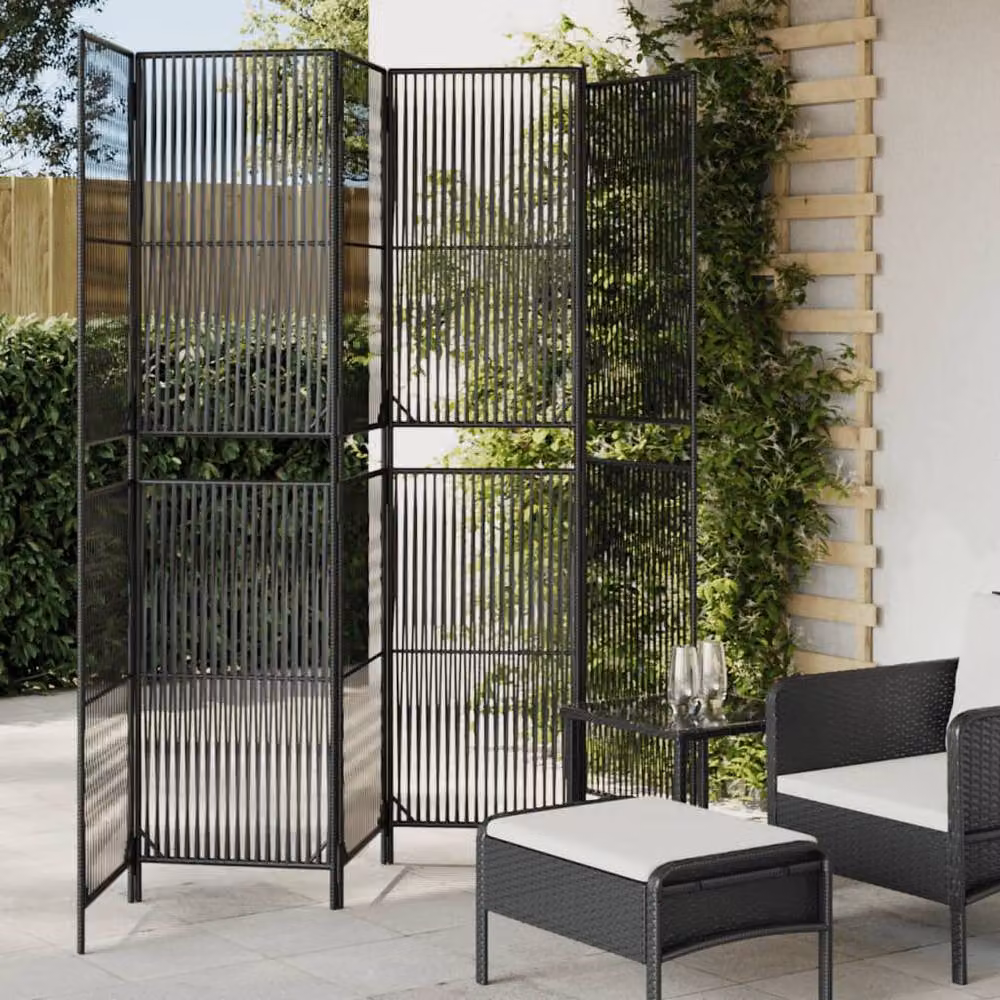 Berkfield Home 6 Panel Black Poly Rattan and Steel Room Divider – 2