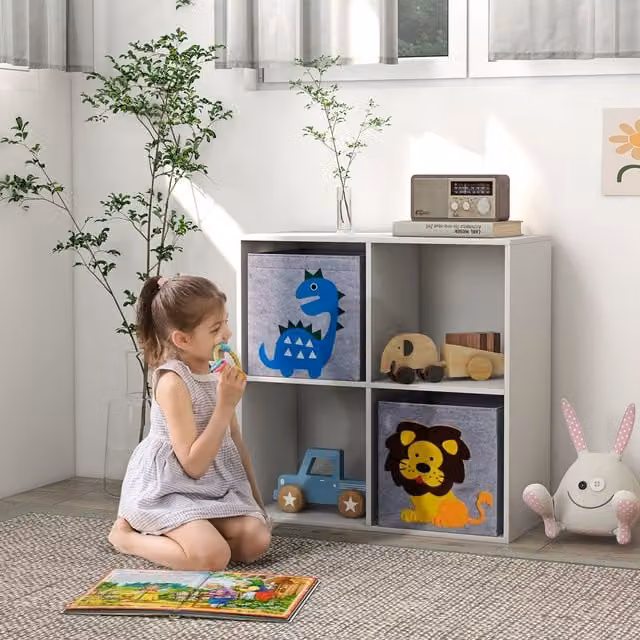 ZONEKIZ Childrens Storage Boxes with Two Non-Woven Fabric Drawers in White