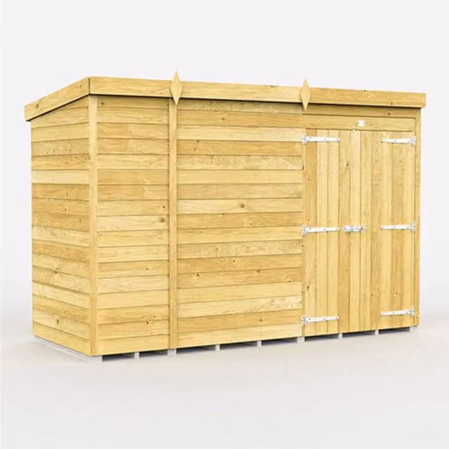 DIY Sheds Pent Shed with Double Doors in Green, Tanalised Pressure Treated Wood