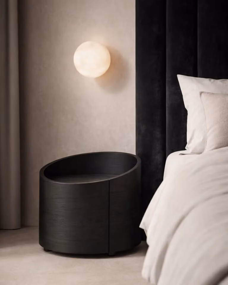 Tommy Franks Amond Bedside Table in Smoke Oak