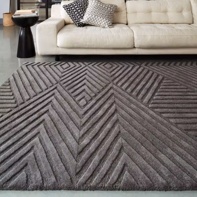 The Rug Shop UK Handmade Wool Modern Geometric Area Rug in Grey, W: 160 cm, D: 230 cm – 1