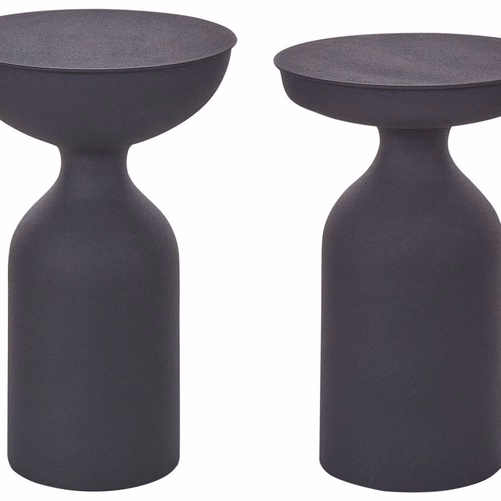 Wyld and Coco Set of 2 Modern Round Black Matt Metal Side Tables – 2