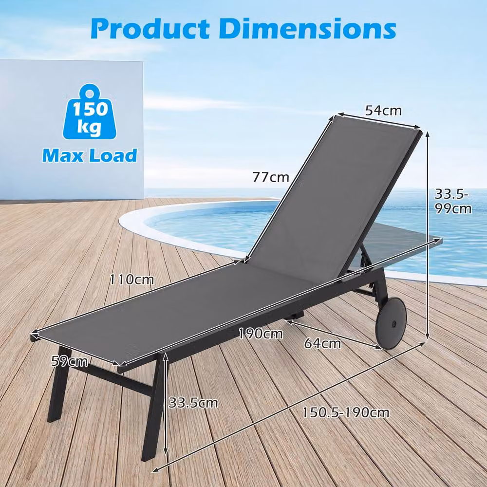 Costway Grey Adjustable Outdoor Patio Sun Lounger Chair with Wheels – 2