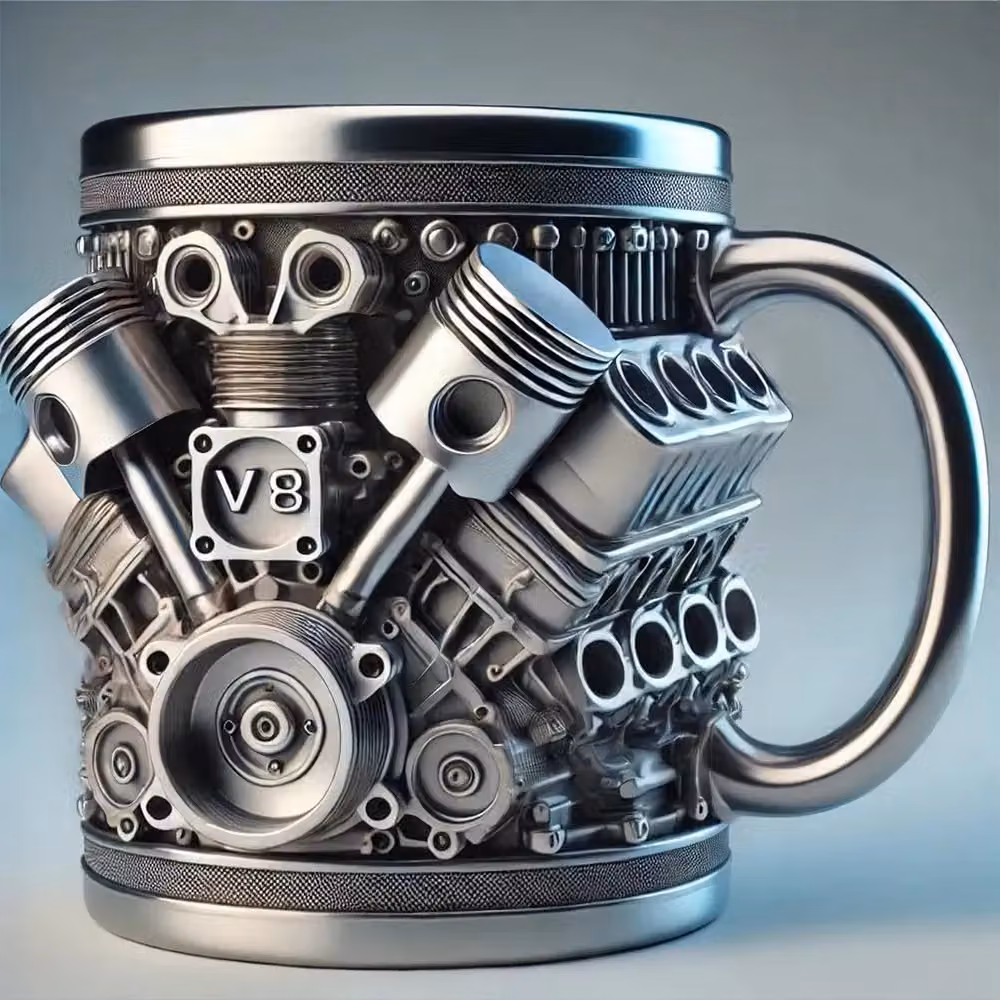 VOGREX V8 Resin Engines Personalized Stainless Steel Double Walled Coffee Mug, Silver, 300 ml – 2