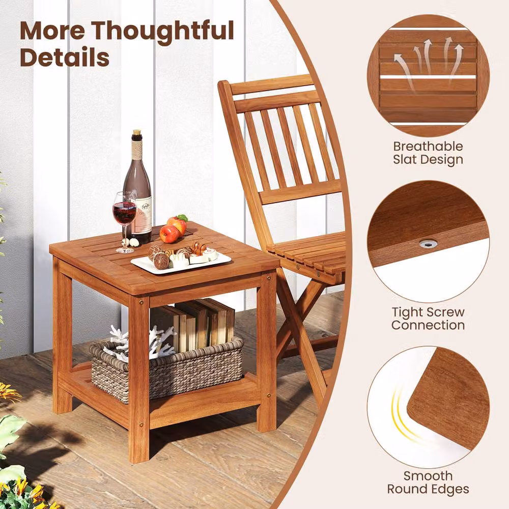 Costway Natural Solid Wood Square Patio Side Table and Outdoor Coffee Table – 8