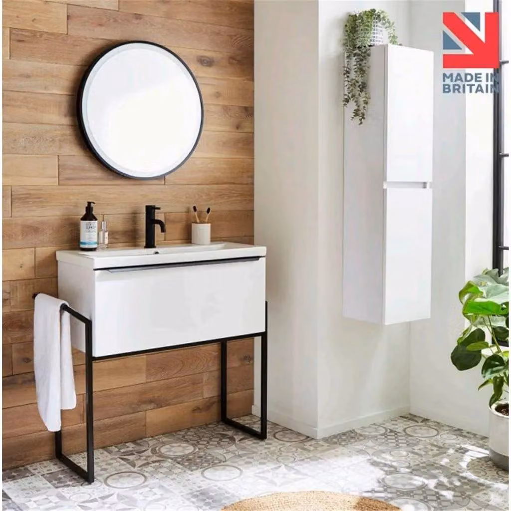 Central Clifton White Gloss Wall Hung 500mm Drawer Unit with Ceramic Basin and Frame – 1