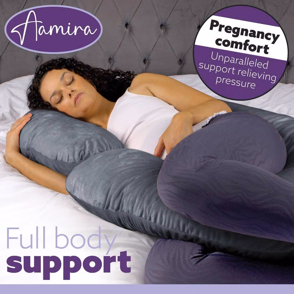 Aamira Dark Grey C Shaped Memory Foam Pregnancy Maternity Pillow, W/D/H: 140 x 65 x 20 cm – 6