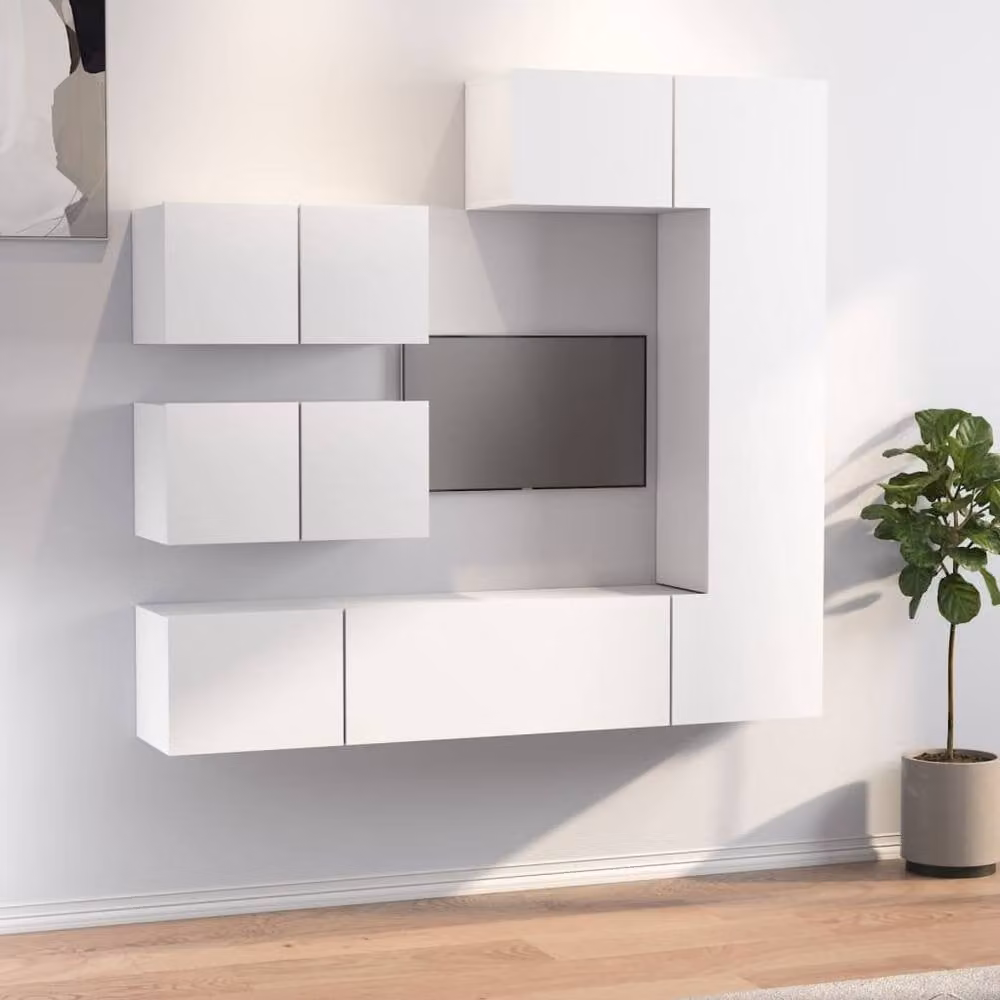 Berkfield Home Classic 6 Piece White MDF TV Cabinet Set with Lowboard and Wall Mounted Units – 1