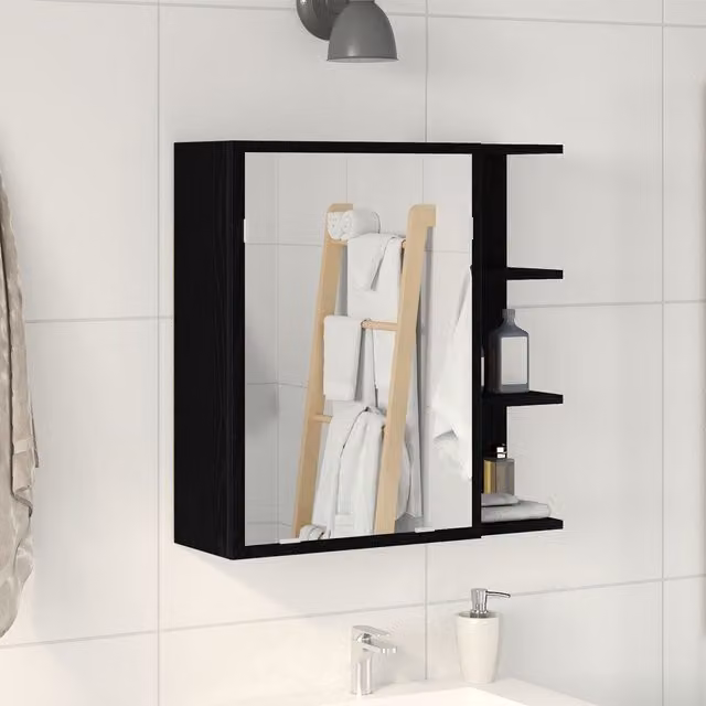 Berkfield Home Black Modern Wall Mounted Bathroom Mirror Cabinet with Internal Shelves, W/D/H: 62.5 x 20.5 x 64 cm