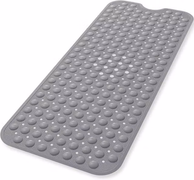 VOGREX Grey Extra Large Anti-Mold Non Slip Rubber Bath Mat with Suction Cups