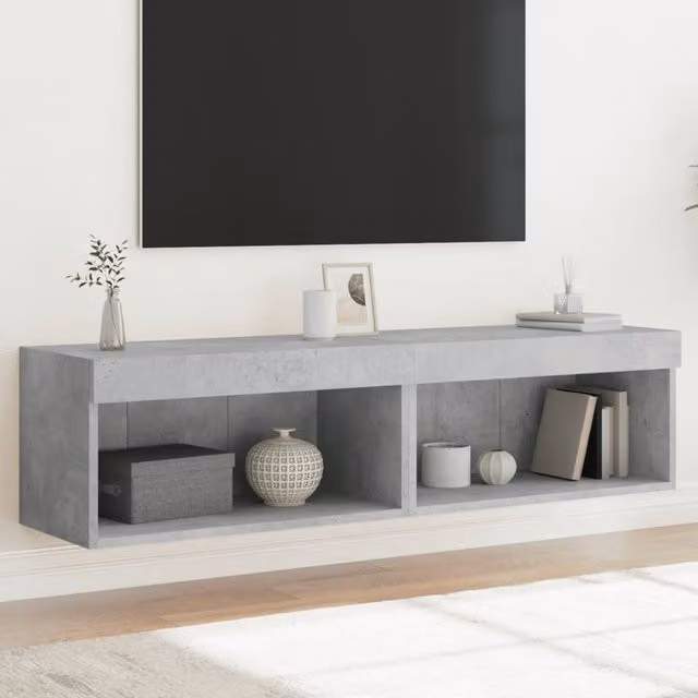 Berkfield Home Set of 2 Modern TV Cabinets with LED Lights in Concrete Grey, W/D/H: 60 x 30 x 30 cm