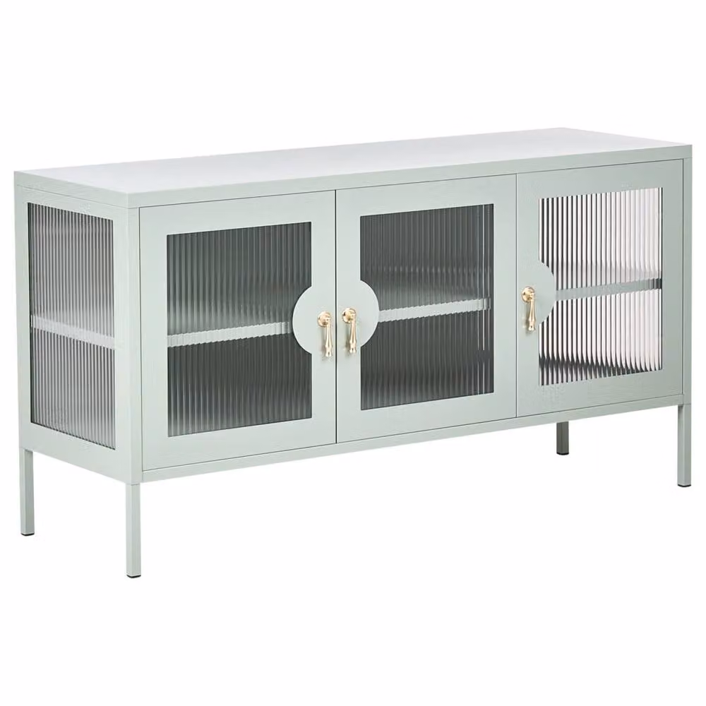 Wyld and Coco Industrial Green Steel 3-Door Sideboard with Glass and Lock – 2