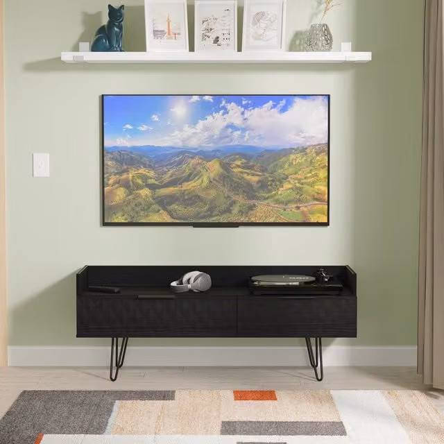 2 U Islay Modern Geometric 2 Drawer Coffee TV Unit in Matt Black