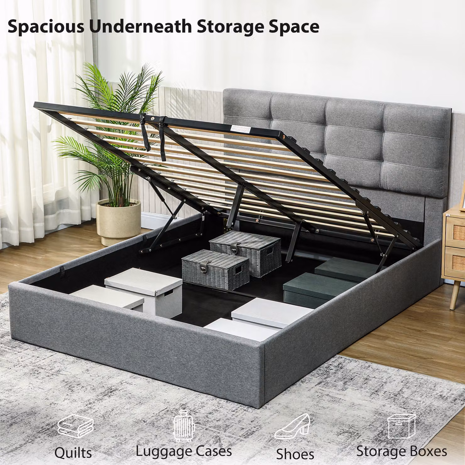 HOMCOM King Size Ottoman Bed with Gas Lift Storage, Grey – 4