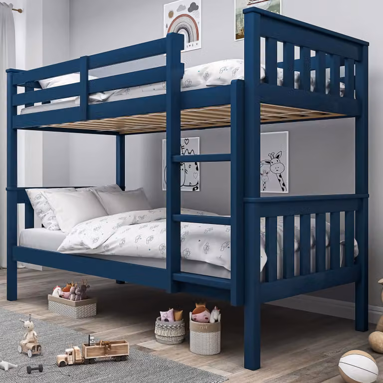 DHS Solid Pine Detachable Double Bunk Bed in Blue