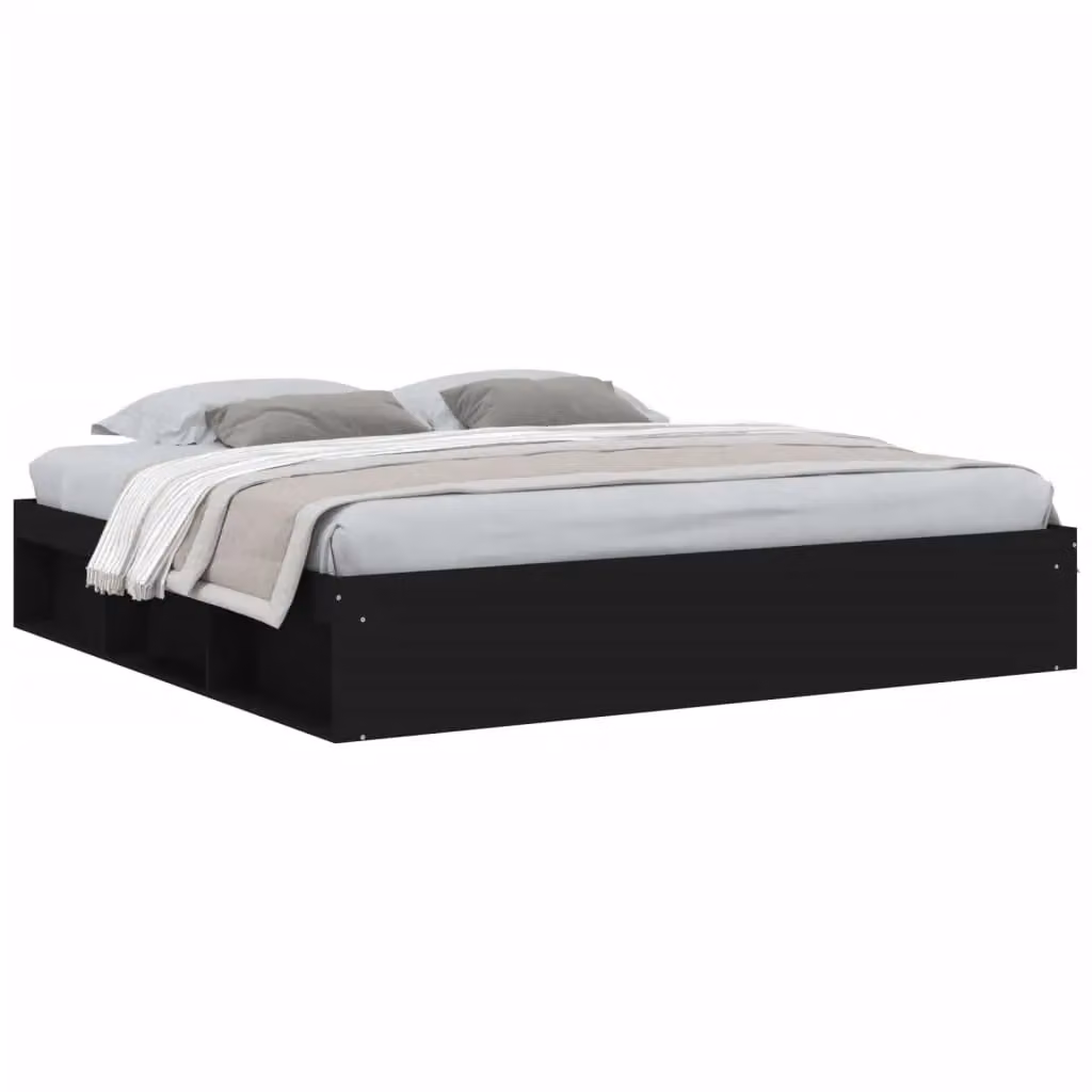 Berkfield Home Modern Black Bed Frame with Side Compartments, W/D/H: 200 x 200 cm – 2