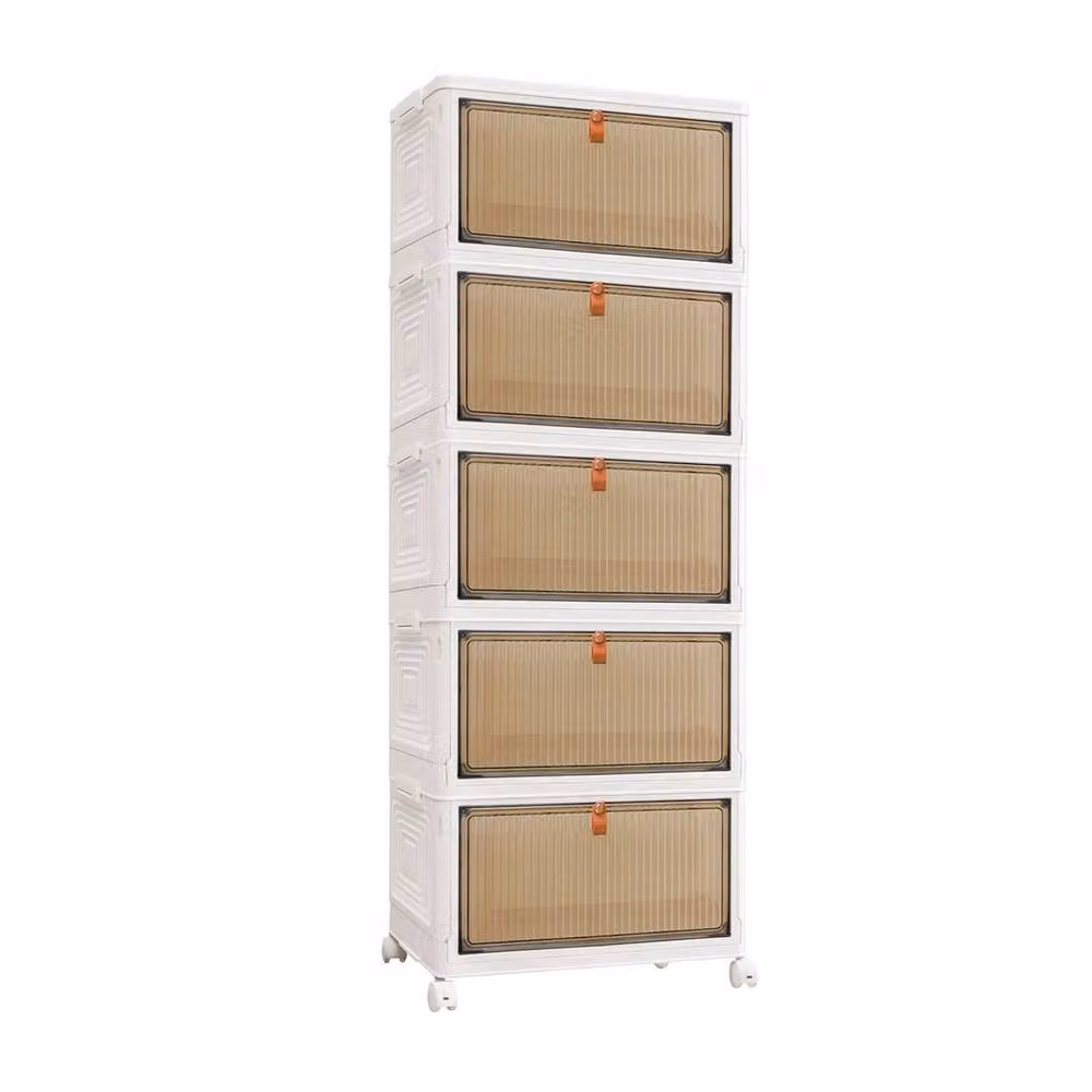 SPETLEK 5 Tier Folding Stackable Storage Box on Wheels in White, W/D/H: 98 x 39 x 39 cm – 2