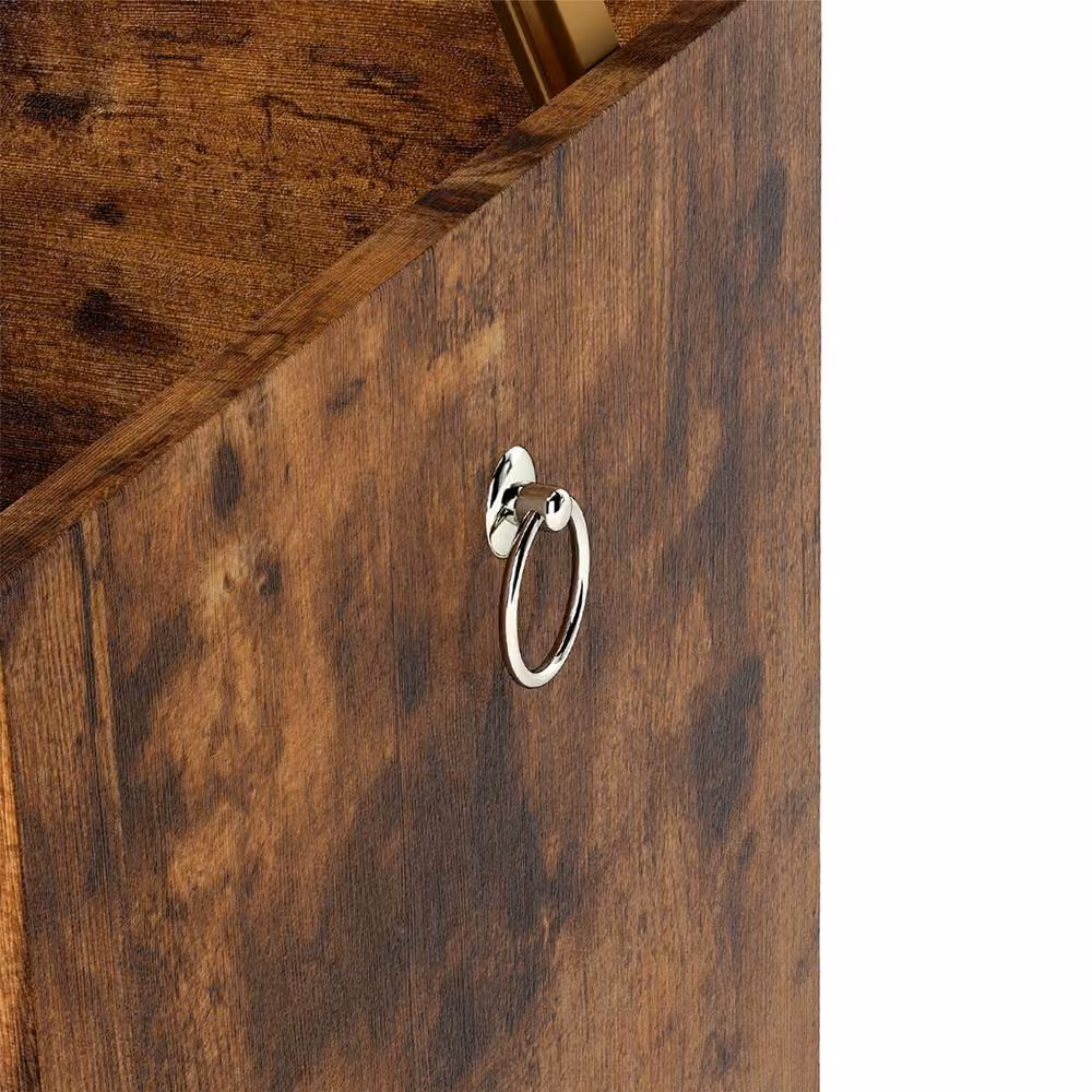 Levede Rustic Brown Wooden Storage Bench and Shoe Rack with Striped Synthetic Leather Seat, W/D/H: 100 x 40 x 41 cm – 10