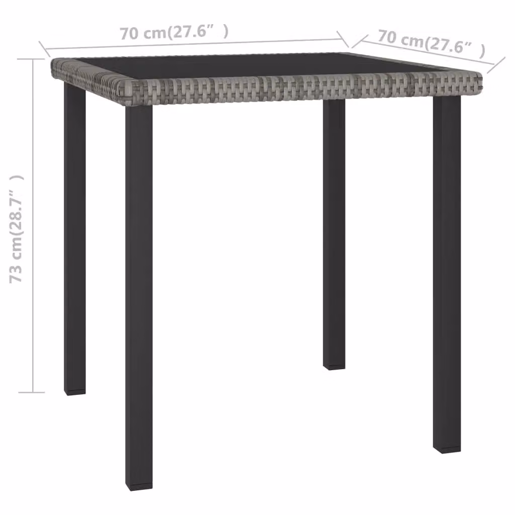 Berkfield Home Grey Poly Rattan Garden Dining Table W/D/H: 70 x 70 x 73 cm – 4