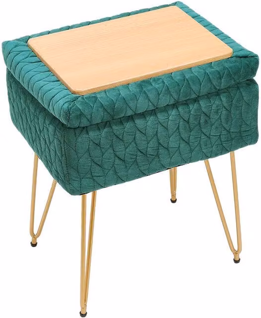 Livingandhome Rectangular Velvet Upholstered Storage Ottoman Footstool in Green and Gold