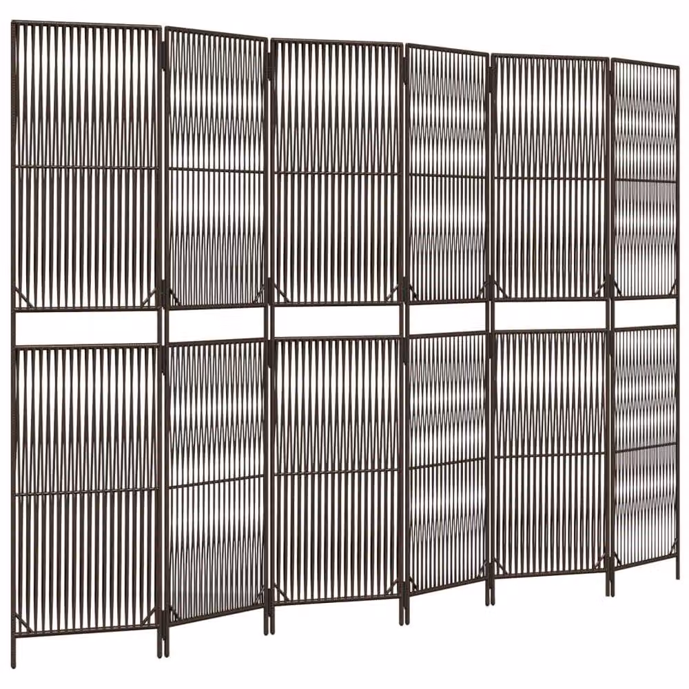 Berkfield Home 6 Panel Brown Poly Rattan Room Divider – 3