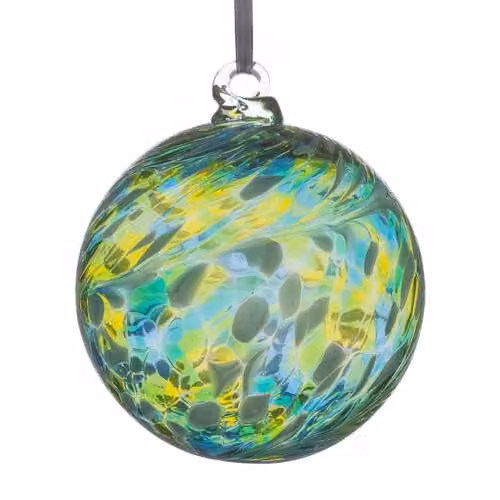 Sienna Glass Hanging Friendship Ball Ornament in Green and Blue, 8 cm Diameter
