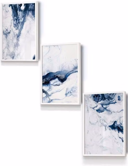 ARTZE Navy Blue and White Abstract Ocean Waves Framed Wall Art, W: 33 cm, H: 45 cm, D: 20 mm