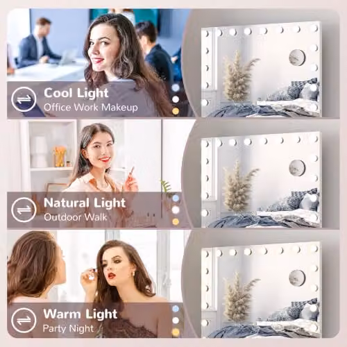 HOMCOM White Tabletop Vanity Mirror with Dimmable LED Lights and Touch Switch, W: 80 cm, H: 62 cm – 3