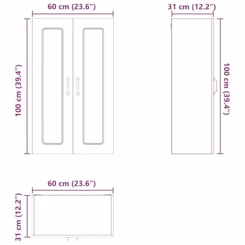 vidaXL Kalmar High Gloss White Kitchen Wall Unit with Glass Doors, W/D/H: 60 x 31 x 100 cm