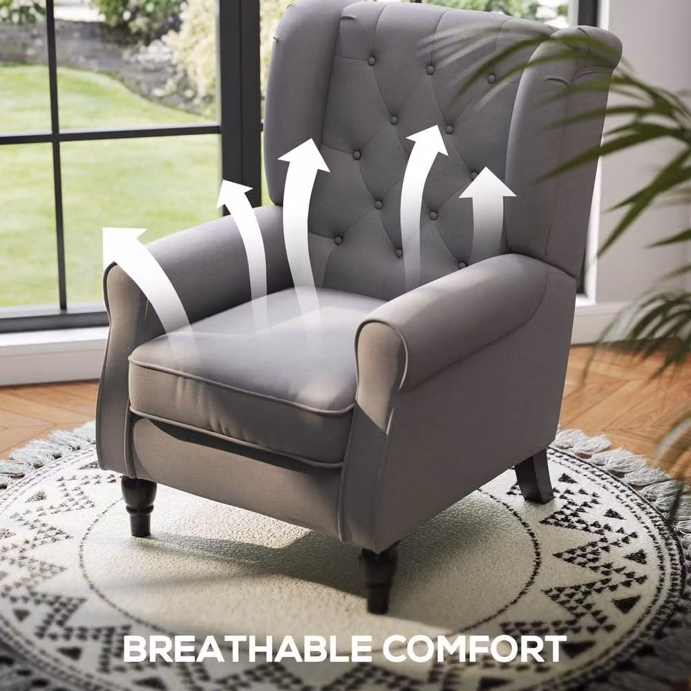 ERGOVEXA Retro Fabric Accent Chair in Grey with Solid Wood Frame, H 86 cm x W 74 cm x D 102 cm – 6