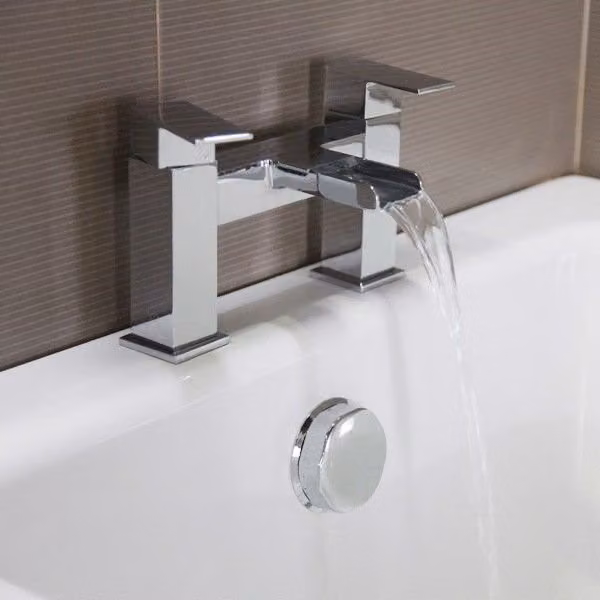 Nes Home Ozone Contemporary Bridge Waterfall Bath Filler Tap in Chrome Metallic Silver