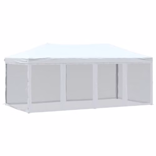 vidaXL Folding Party Tent with Sidewalls in White and Silver, W/D/H: 6 x 3 x 2.44 m