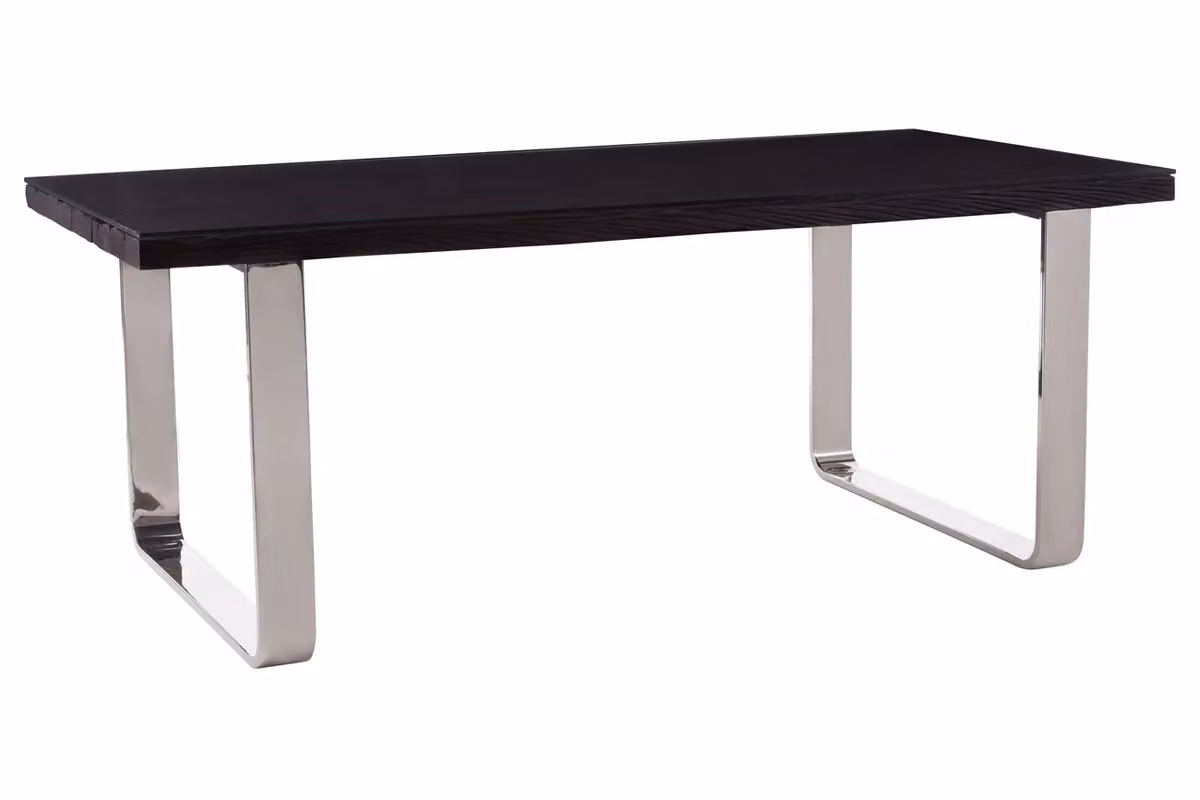 Orsina Kerala Modern Rectangular Dining Table with Glass Top and Black Pinewood Sled Base – 2