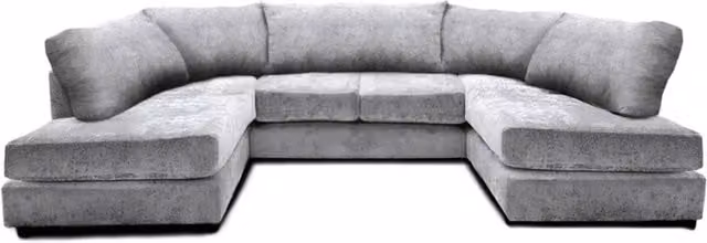 Snug Furniture Birmingham Ltd Ashton Full Back U Shaped 6 Seater Corner Sofa in Silver Chenille Fabric