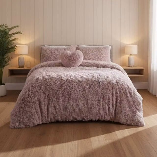 Snug City Super Fluffy Duvet Cover and Pillowcase Set, Light Pink, W: 140 cm, L: 200 cm