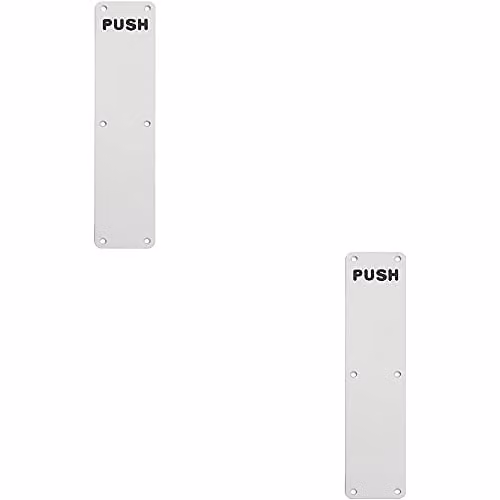 Loops 2 Pack Push Engraved Door Finger Plate in Satin Anodised Brushed Silver Aluminium, W: 35 cm x H: 7.5 cm