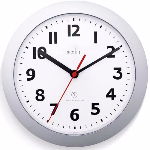 Acctim Parona Radio Controlled Analog Wall Clock, Silver and Black, Diameter: 23 cm