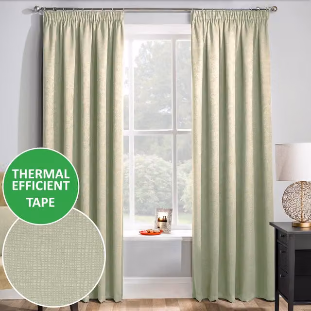 Enhanced Living Matrix Tape-Top Thermal and Noise Reducing Dim Out Curtains, Green, W: 137 cm, H: 229 cm