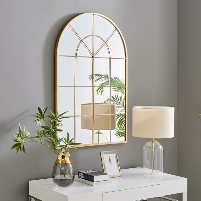 FurnitureboxUK Zeus Art Deco Gold Window Floor or Wall Mirror, W: 120 cm, H: 80 cm